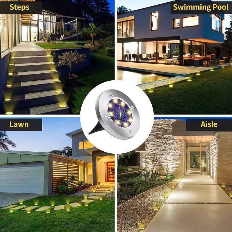 Aogist Solar Ground Lights - 12 Pack, 8 LED, Waterproof Outdoor Disk Lights for Pathway, Yard, Walkway, Patio, Lawn Path (Warm White) - Image 5